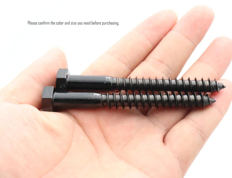 LBY 6pcs Lag Screws, 3/8" x 3-1/2" Hex Head Lag Screws Bolts (with Washers), Heavy-Duty Wood Screws for Decking & Structural Fastening, 304 Stainless Steel, (Black) - Image 2